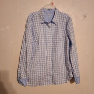 JCPenney Blue White Plaid Button Up Long Sleeve Top Size L